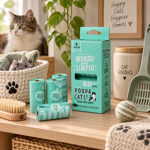 Poopa Cats Bolsas Sanitarias Gatos 4 Rollos 60 Bolsas