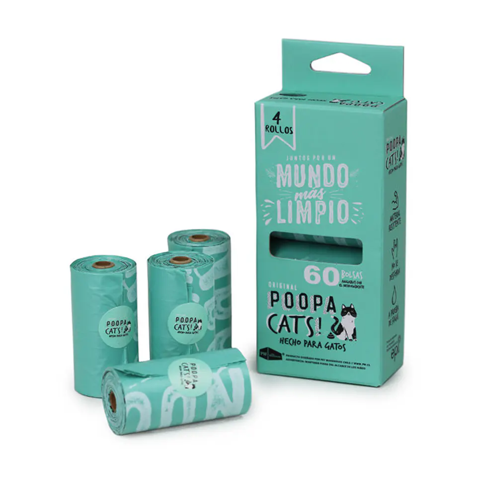 Poopa Cats Bolsas Sanitarias Gatos 4 Rollos 60 Bolsas 1