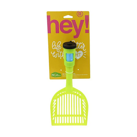 Hey! Pala Sanitaria para Gatos con Dispensador de Bolsas · 28,5 × 13 cm