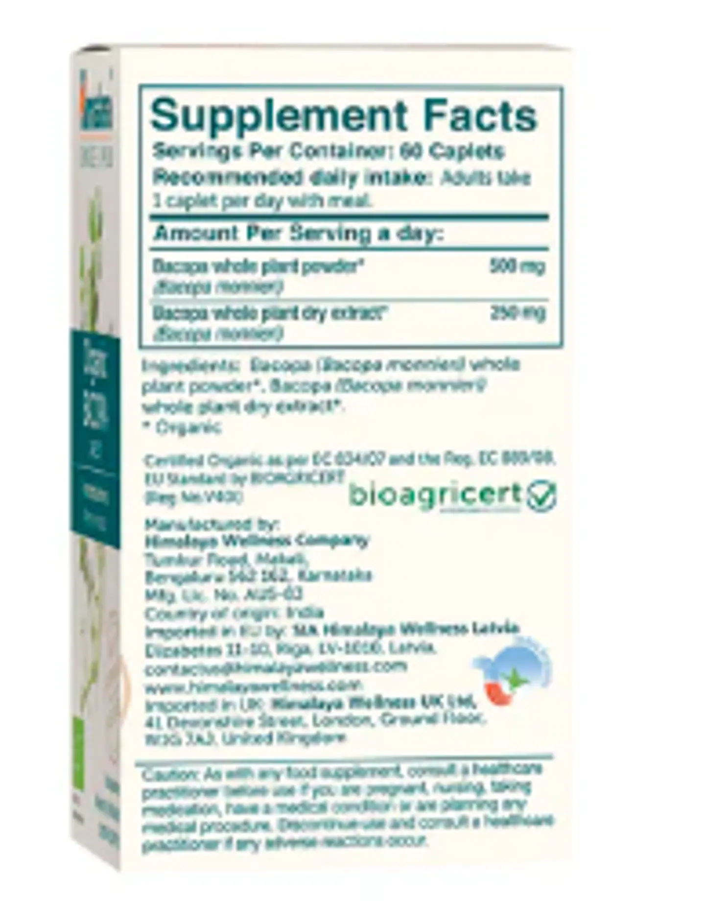 Organic bacopa (brahmi) 30 cápsulas 2