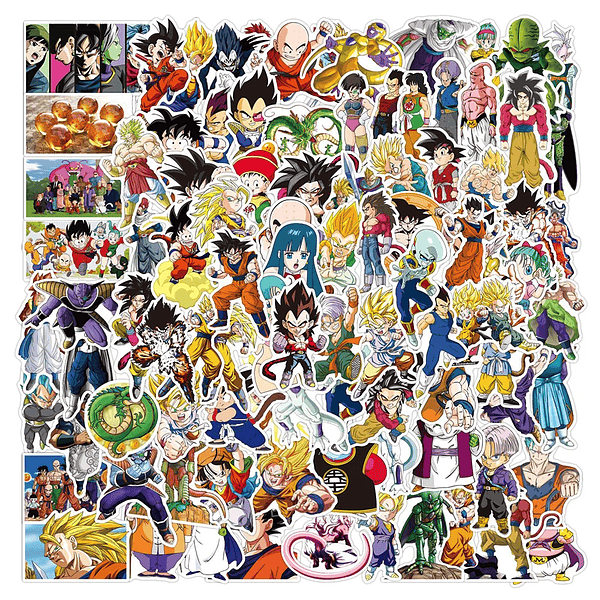 Pack de 50/60/100 Pegatinas de Dragon Ball: Goku y Amigos, Stickers Impermeables para Laptop, Moto y Skate - Decora tu Mundo con Estilo Anime (2)