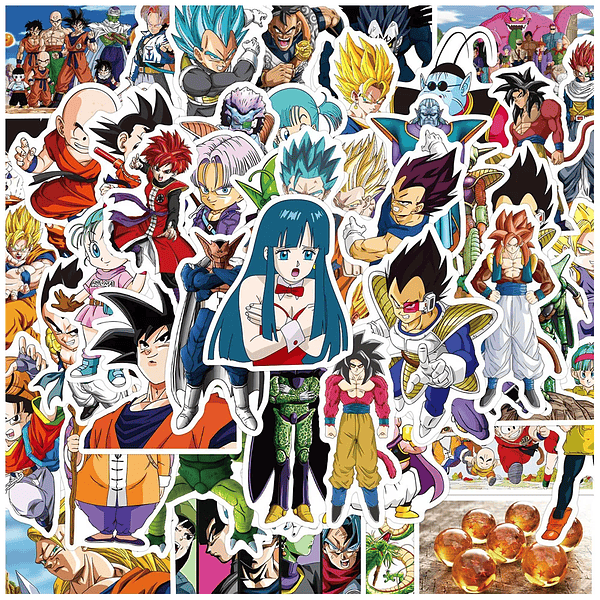Pack de 50/60/100 Pegatinas de Dragon Ball: Goku y Amigos, Stickers Impermeables para Laptop, Moto y Skate - Decora tu Mundo con Estilo Anime (7)