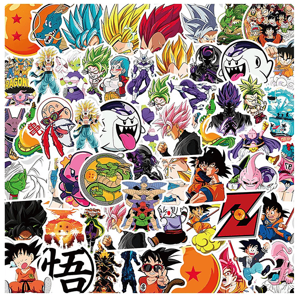 Pack de 50/60/100 Pegatinas de Dragon Ball: Goku y Amigos, Stickers Impermeables para Laptop, Moto y Skate - Decora tu Mundo con Estilo Anime (11)