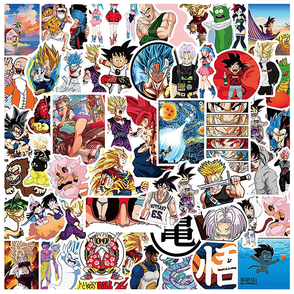 Pack de 50/60/100 Pegatinas de Dragon Ball: Goku y Amigos, Stickers Impermeables para Laptop, Moto y Skate - Decora tu Mundo con Estilo Anime (12)