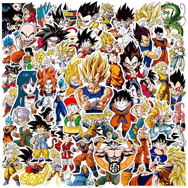 Pack de 50/60/100 Pegatinas de Dragon Ball: Goku y Amigos, Stickers Impermeables para Laptop, Moto y Skate - Decora tu Mundo con Estilo Anime (13)