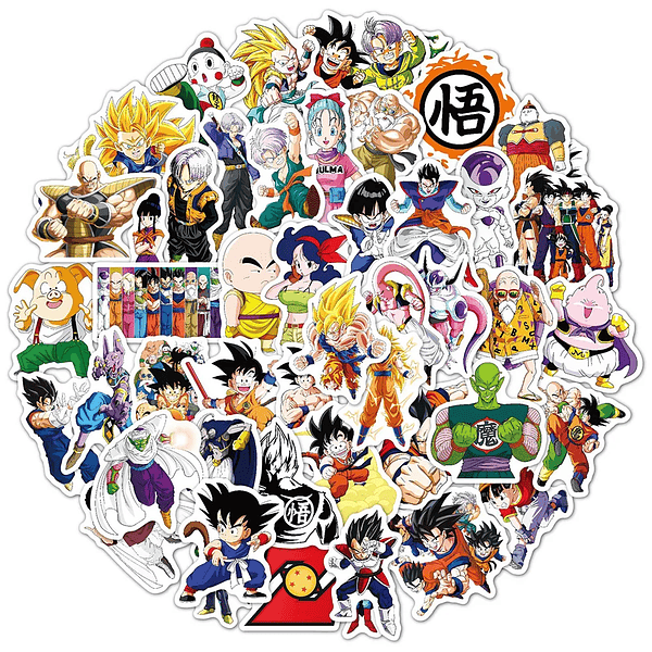 Pack de 50/60/100 Pegatinas de Dragon Ball: Goku y Amigos, Stickers Impermeables para Laptop, Moto y Skate - Decora tu Mundo con Estilo Anime (14)
