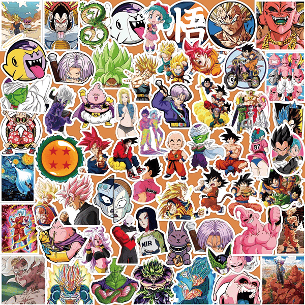 Pack de 50/60/100 Pegatinas de Dragon Ball: Goku y Amigos, Stickers Impermeables para Laptop, Moto y Skate - Decora tu Mundo con Estilo Anime (16)