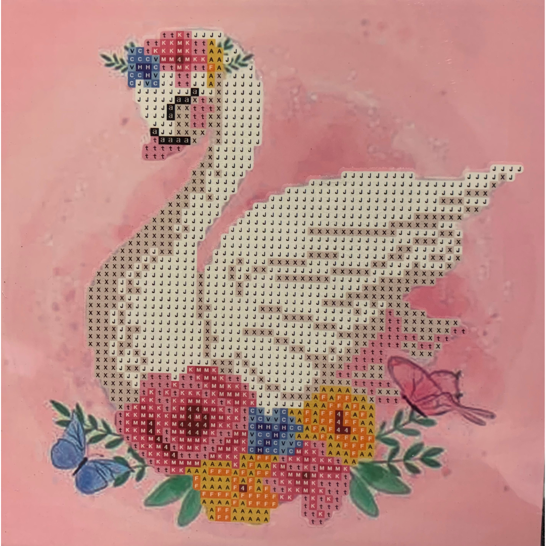 Pintura de Diamante - Cisne con Flores (Cuadro 20x20)