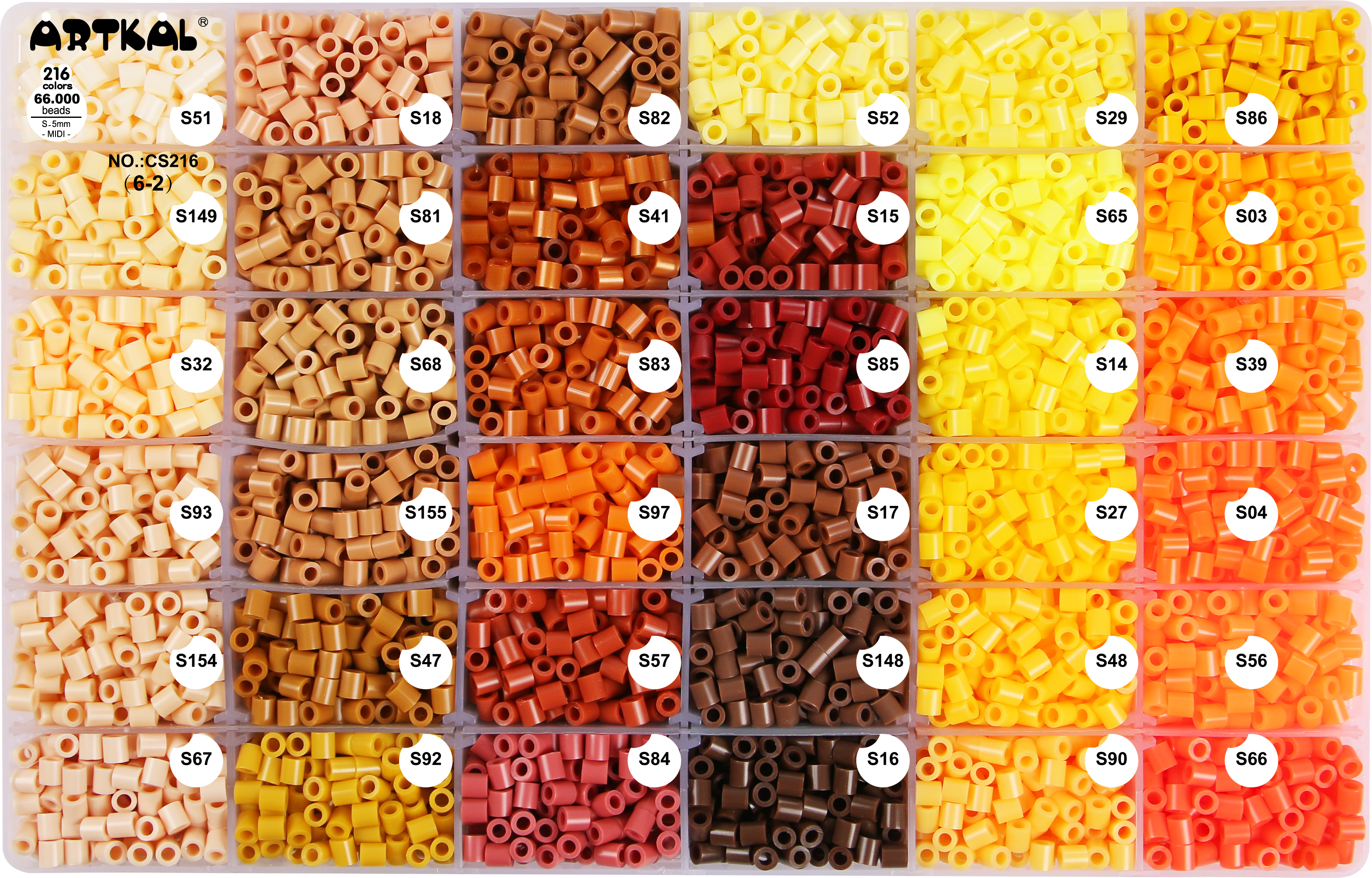 Full 206 Colors - 6 Cajas Organizadoras MIDI (66.000 beads 5mm)