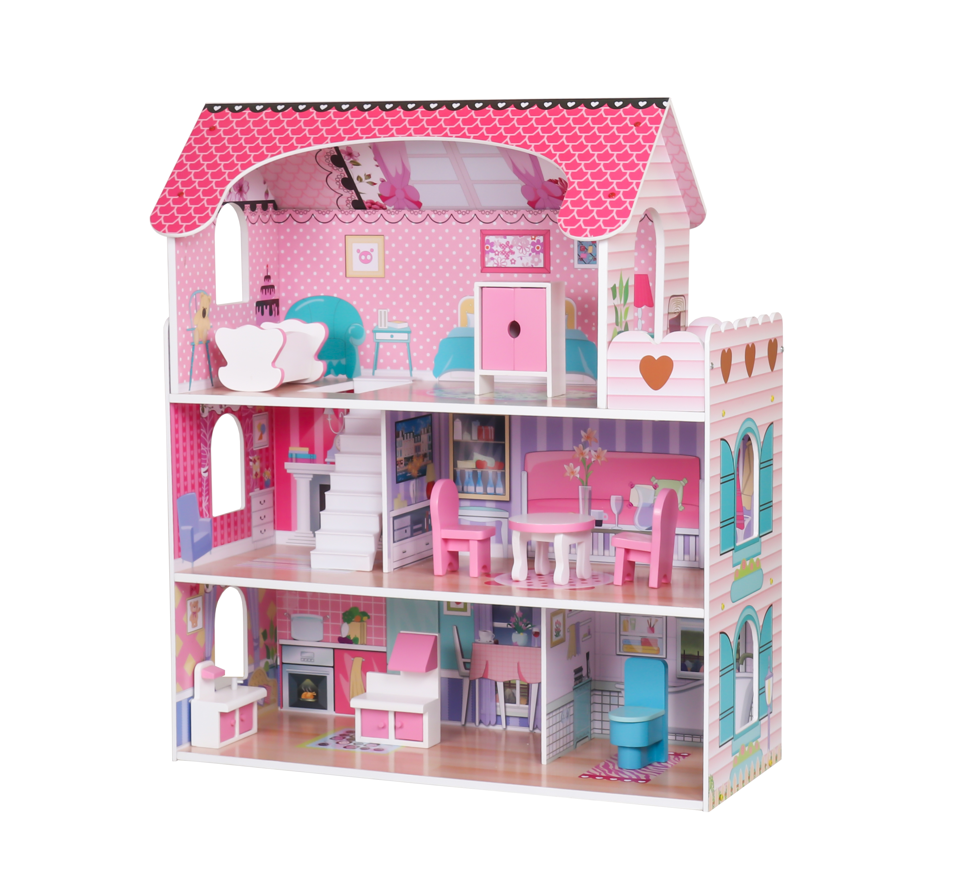 CASA DE MUÑECAS ROSA CON MUEBLES - Juguetería Así CASA DE MUÑECAS ROSA CON MUEBLES - Juguetería Así