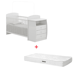 Combo - Cuna con Mudador Bambini Blanco + Colchón 130X60X10 Blanco Kidscool