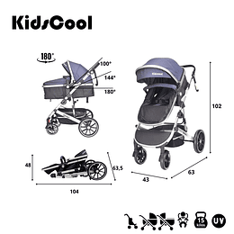 Coche Cuna Lux 3 En 1 Kidscool Azul - Retiro Express