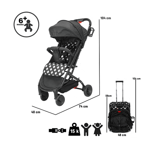 Coche Ultra Compacto Mimo Negro Lunares - Retiro Express