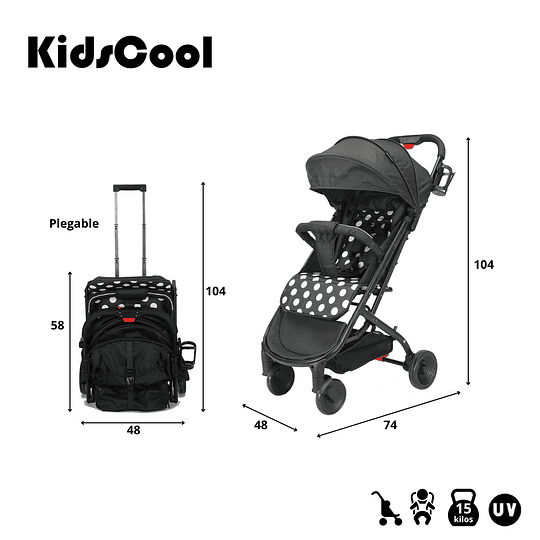 Coche Ultra Compacto Mimo Negro Lunares - Retiro Express