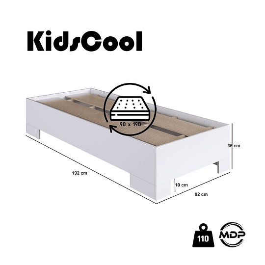 Cama Individual Xangai 190x90 Blanco 