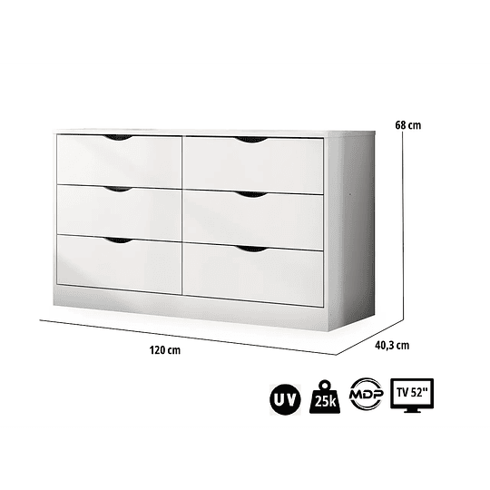Comoda 6 Cajones Pisa Blanco