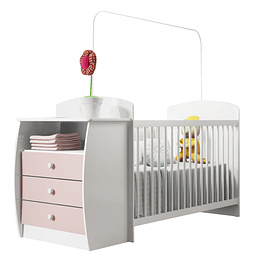 Cuna con Mudador Bambini Rosado+Colchon Cuna Baby Box 130x60