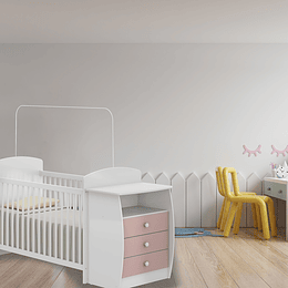 Cuna con Mudador Bambini Rosado+Colchon Cuna Baby Box 130x60