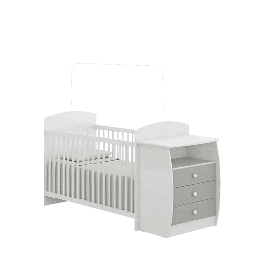 Cuna con Mudador Bambini Gris+Colchon Cuna Baby Box 130x60