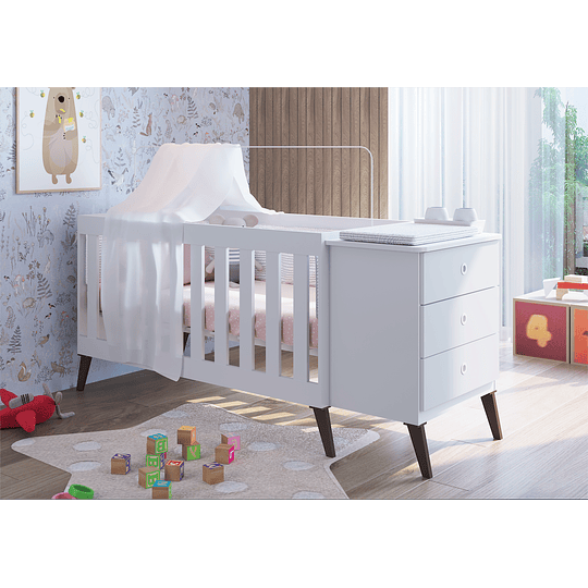 Cuna Con Cajonera Encanto Blanco+Colchon Cuna Baby Box 130x60