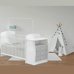 Cuna con Mudador Bambini Gris+Colchon Cuna Baby Box 130x60