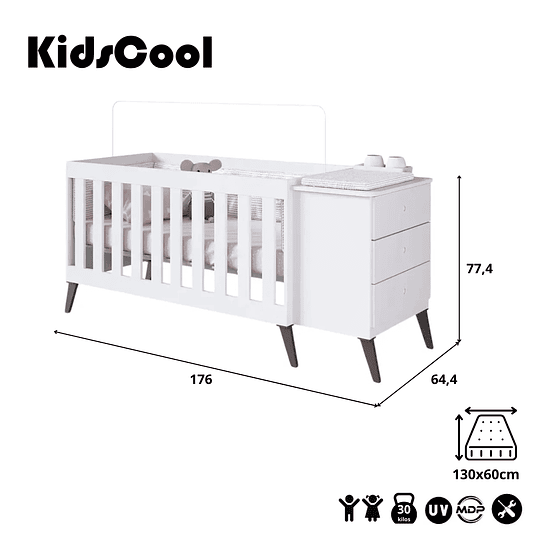 Cuna Con Cajonera Encanto Blanco+Colchon Cuna Baby Box 130x60