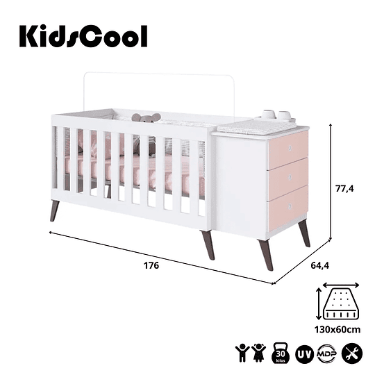 Cuna Con Cajonera Encanto Rosada+Colchon Cuna Baby Box 130x60