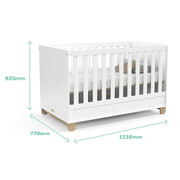 Cuna Madera New Zupi Blanca Caramelo + Colchon Cuna Baby Box 130x70