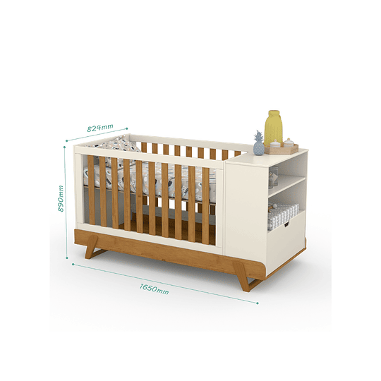 Cuna Maxx Miel Beige Eco Wood Multifunción + Colchon Cuna Baby Box 130x70