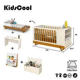 Cuna Maxx Miel Beige Eco Wood Multifunción + Colchon Cuna Baby Box 130x70