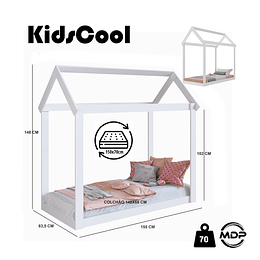 Cama Casita Montessori Cariño Blanca + Colchon Cama Baby Box 150x70