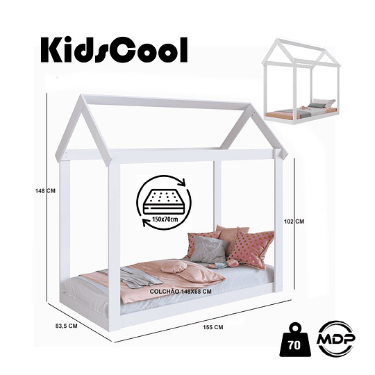 Cama Casita Montessori Cariño Blanca + Colchon Cama Baby Box 150x70