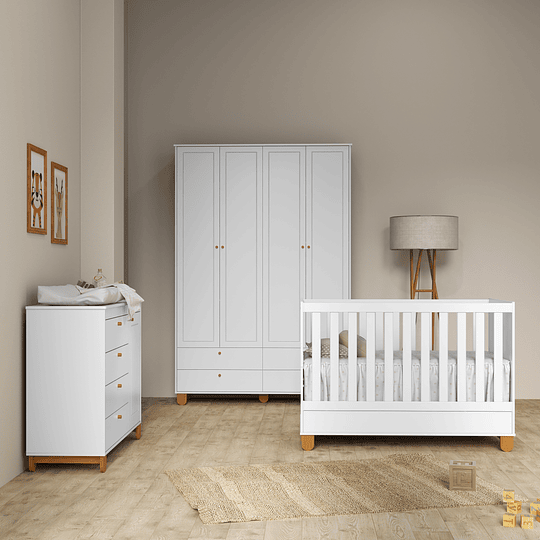 Cuna Madera New Zupi Blanca Caramelo + Colchon Cuna Baby Box 130x70