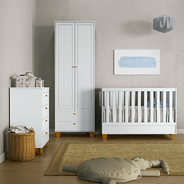 Cuna Madera New Zupi Blanca Caramelo + Colchon Cuna Baby Box 130x70