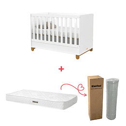 Cuna Madera New Zupi Blanca Caramelo + Colchon Cuna Baby Box 130x70