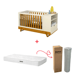 Cuna Maxx Miel Beige Eco Wood Multifunción + Colchon Cuna Baby Box 130x70