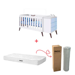 Cuna Con Cajonera Encanto Celeste+Colchon Cuna Baby Box 130x60