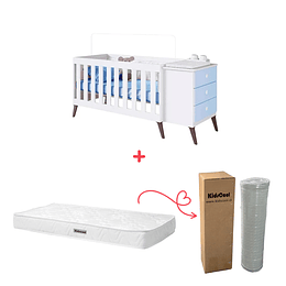 Cuna Con Cajonera Encanto Celeste+Colchon Cuna Baby Box 130x60
