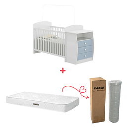 Cuna con Mudador Bambini Celeste+Colchon Cuna Baby Box 130x60