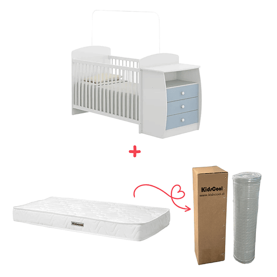Cuna con Mudador Bambini Celeste+Colchon Cuna Baby Box 130x60