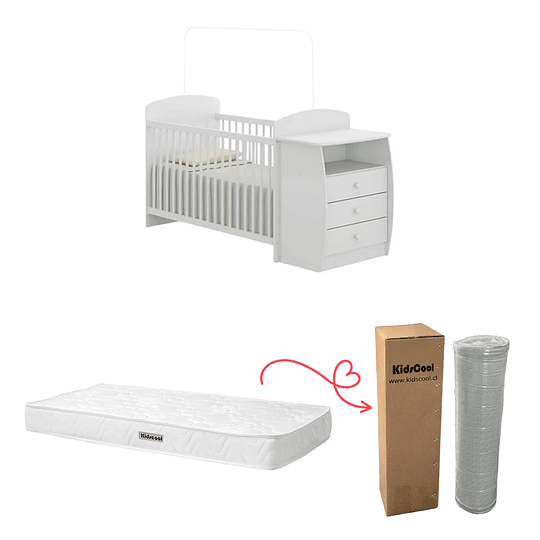 Cuna con Mudador Bambini Blanco+Colchon Cuna Baby Box 130x60