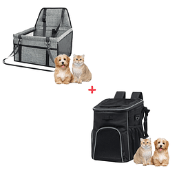 Silla De Auto Gris Para Mascota + Bolso Bicicleta Transporte Mascota