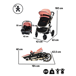 Coche Travel Lux 3 En 1 Kidscool Rosado - Retiro Express