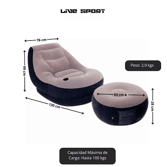Sillon Inflable Relax +Posa Pies Live Sport