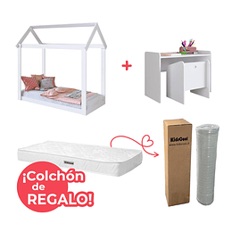 Set Habitación Montessori Cariño: Cama Casita + Escritorio y Silla + ¡Colchón de Regalo!