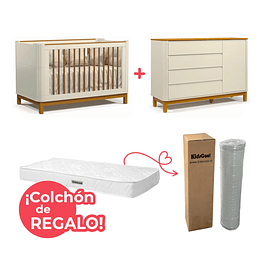 Set Habitación Flow Beige Eco Wood: Cuna 3 en 1 + Cómoda + ¡Colchón de Regalo!