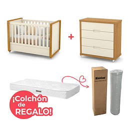 Set Habitación Tutto Beige Caramelo: Cuna 2 Funciones + Cómoda + ¡Colchón de Regalo!