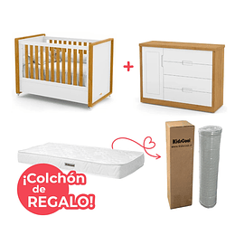 Set Habitación Tutto Blanco Caramelo: Cuna 2 Funciones + Cómoda con Puerta + ¡Colchón de Regalo!