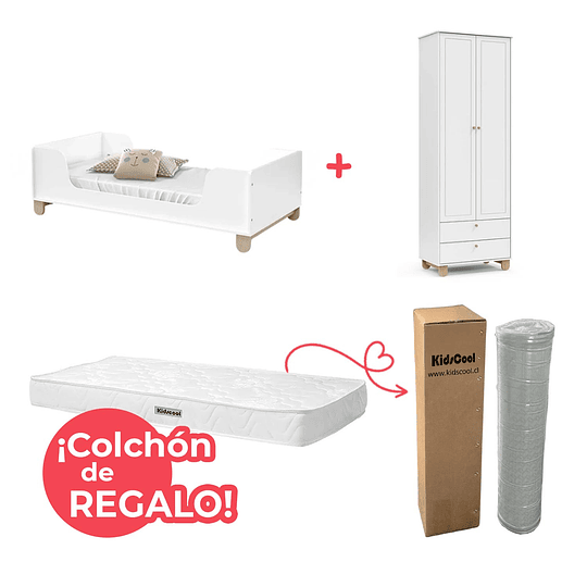 Set Habitación Zupi Blanco: Mini Cama + Armario + ¡Colchón de Regalo!