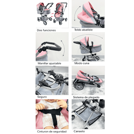 Retiro Express - Coche Cuna para muñeca 2 funciones en 1